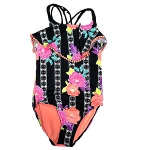 Wonder Nation Floral One Piece Popover Swimsuit Girl’s Size Medium
